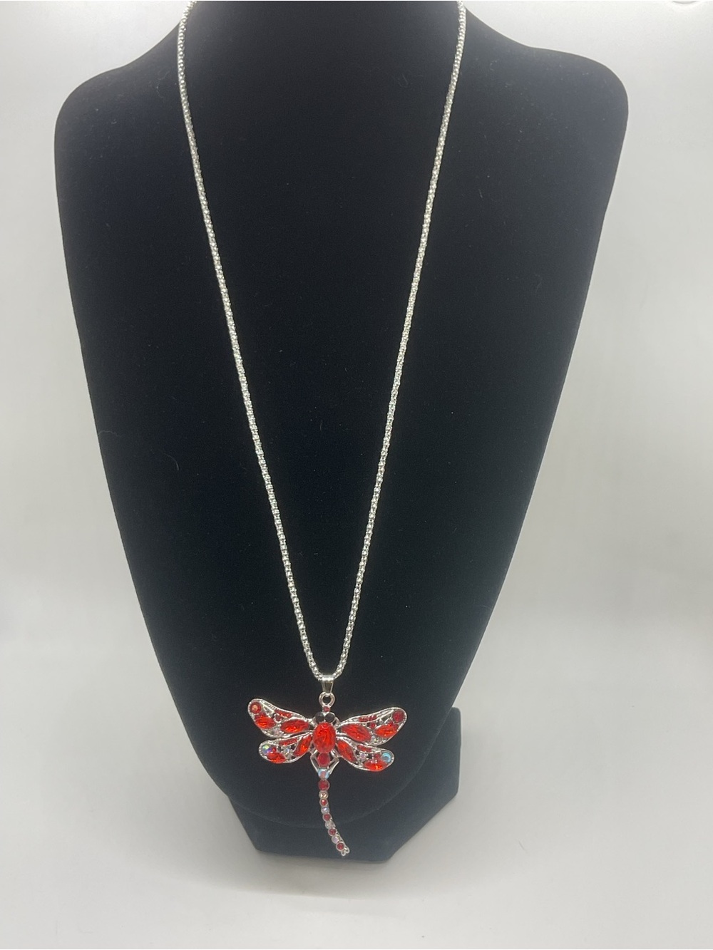Betsey Johnson Silver-Tone Necklace with Red Dragonfly Pendant